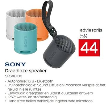Promoties Sony draadloze speaker srsxb100 - Sony - Geldig van 11/12/2023 tot 31/12/2023 bij Selexion