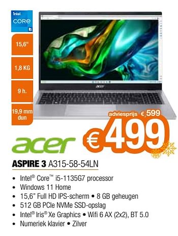 Promoties Acer aspire 3 a315-58-54ln - Acer - Geldig van 11/12/2023 tot 31/12/2023 bij Expert