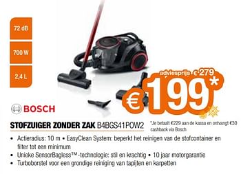 Promotions Bosch stofzuiger zonder zak b4bgs41pow2 - Bosch - Valide de 11/12/2023 à 31/12/2023 chez Expert