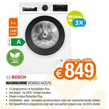 Promoties Bosch wasmachine bowgg144zlfg - Bosch - Geldig van 11/12/2023 tot 31/12/2023 bij Expert
