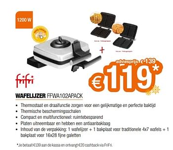Promoties Frifri wafelijzer ffwa102apack - FriFri - Geldig van 11/12/2023 tot 31/12/2023 bij Expert