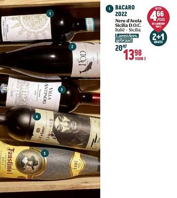 Promoties Bacaro 2022 nero d’avola sicilia d.o.c. - Rode wijnen - Geldig van 16/11/2023 tot 03/01/2024 bij Delhaize
