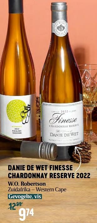 Promoties Danie de wet finesse chardonnay reserve 2022 w.o. robertson - Witte wijnen - Geldig van 16/11/2023 tot 03/01/2024 bij Delhaize