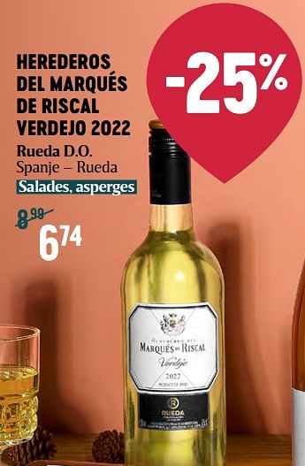Promoties Herederos del marqués de riscal verdejo 2022 rueda d.o. - Witte wijnen - Geldig van 16/11/2023 tot 03/01/2024 bij Delhaize