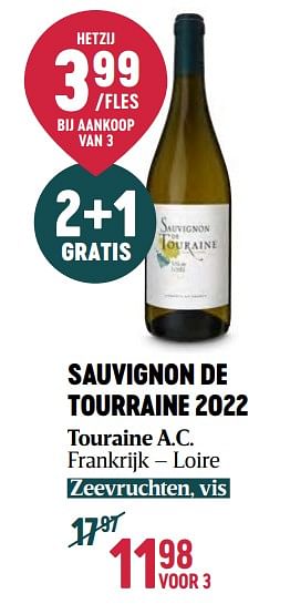 Promoties Sauvignon de tourraine 2022 touraine a.c. - Witte wijnen - Geldig van 16/11/2023 tot 03/01/2024 bij Delhaize