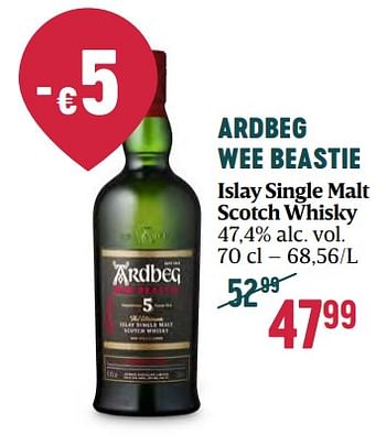 Promoties Ardbeg wee beastie islay single malt scotch whisky - Ardbeg - Geldig van 16/11/2023 tot 03/01/2024 bij Delhaize