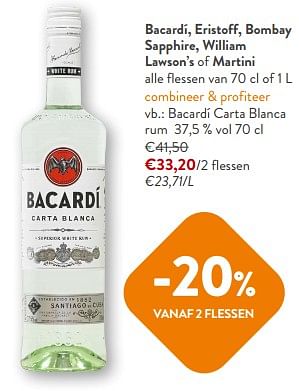Promoties Bacardí carta blanca rum - Bacardi - Geldig van 13/12/2023 tot 31/12/2023 bij OKay