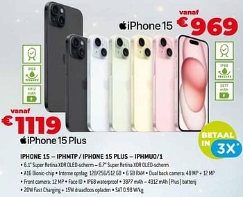 Promoties Apple iphone 15 - iphmtp - iphone 15 plus - iphmu0-1 - Apple - Geldig van 11/12/2023 tot 31/12/2023 bij Exellent