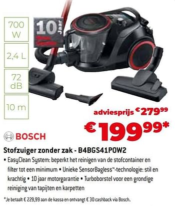 Promoties Bosch stofzuiger zonder zak - b4bgs41pow2 - Bosch - Geldig van 11/12/2023 tot 31/12/2023 bij Exellent