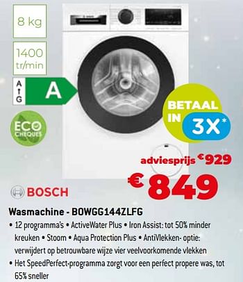 Promoties Bosch wasmachine - bowgg144zlfg - Bosch - Geldig van 11/12/2023 tot 31/12/2023 bij Exellent