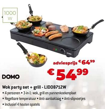 Promoties Domo elektro wok party set + grill - lido8712w - Domo elektro - Geldig van 11/12/2023 tot 31/12/2023 bij Exellent