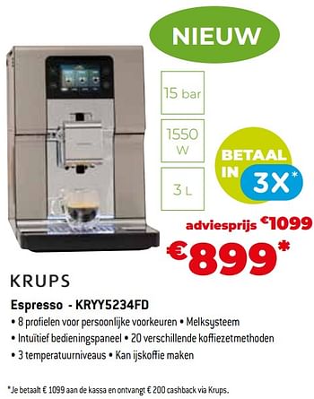 Promoties Krups espresso - kryy5234fd - Krups - Geldig van 11/12/2023 tot 31/12/2023 bij Exellent
