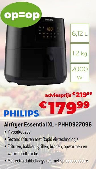 Promoties Philips airfryer essential xl - phhd927096 - Philips - Geldig van 11/12/2023 tot 31/12/2023 bij Exellent
