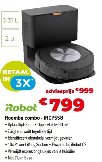 Promoties Roomba combo - irc7558 - Roomba - Geldig van 11/12/2023 tot 31/12/2023 bij Exellent