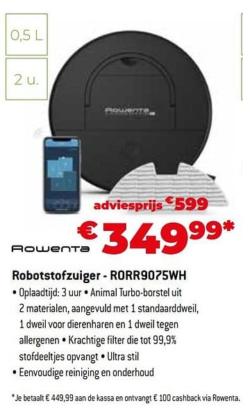 Promoties Rowenta robotstofzuiger - rorr9075wh - Rowenta - Geldig van 11/12/2023 tot 31/12/2023 bij Exellent