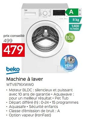 Promotions Beko machine à laver wtv8716xww0 - Beko - Valide de 11/12/2023 à 31/12/2023 chez Selexion