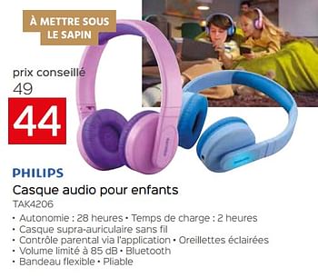 Promotions Philips casque audio pour enfants tak4206 - Philips - Valide de 11/12/2023 à 31/12/2023 chez Selexion