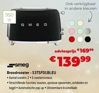 Promotions Smeg broodrooster - s3tsf01bleu - Smeg - Valide de 11/12/2023 à 31/12/2023 chez Exellent