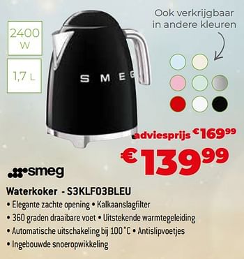 Promoties Smeg waterkoker - s3klf03bleu - Smeg - Geldig van 11/12/2023 tot 31/12/2023 bij Exellent