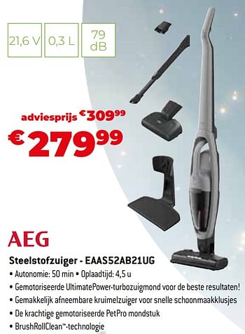 Promoties Aeg steelstofzuiger - eaas52ab21ug - AEG - Geldig van 11/12/2023 tot 31/12/2023 bij Exellent