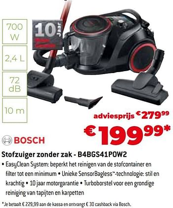 Promoties Bosch stofzuiger zonder zak - b4bgs41pow2 - Bosch - Geldig van 11/12/2023 tot 31/12/2023 bij Exellent