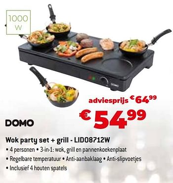 Promoties Domo elektro wok party set + grill - lido8712w - Domo elektro - Geldig van 11/12/2023 tot 31/12/2023 bij Exellent