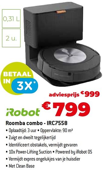 Promoties Roomba combo - irc7558 - Roomba - Geldig van 11/12/2023 tot 31/12/2023 bij Exellent
