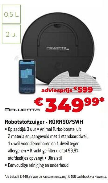 Promoties Rowenta robotstofzuiger - rorr9075wh - Rowenta - Geldig van 11/12/2023 tot 31/12/2023 bij Exellent