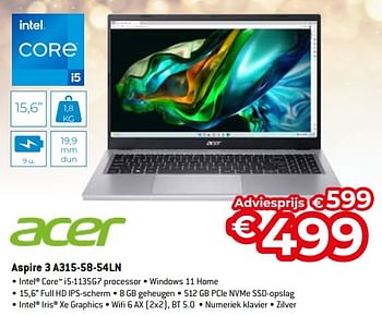 Promoties Acer aspire 3 a315-58-54ln - Acer - Geldig van 11/12/2023 tot 31/12/2023 bij Exellent