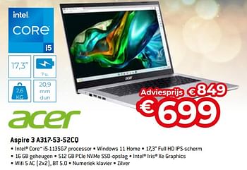 Promoties Acer aspire 3 a317-53-52cq - Acer - Geldig van 11/12/2023 tot 31/12/2023 bij Exellent