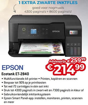 Promoties Epson ecotank et-2840 - Epson - Geldig van 11/12/2023 tot 31/12/2023 bij Exellent