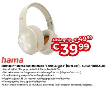 Promoties Hama bluetooth stereo hoofdtelefoon spirit calypso (over-ear) - auhaspiritcalbe - Hama - Geldig van 11/12/2023 tot 31/12/2023 bij Exellent