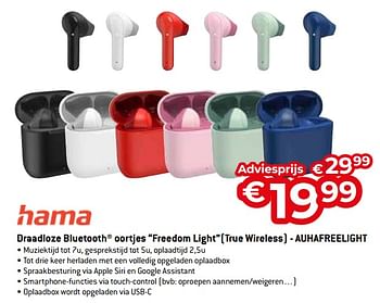 Promoties Hama draadloze bluetooth oortjes freedom light(true wireless) - auhafreelight - Hama - Geldig van 11/12/2023 tot 31/12/2023 bij Exellent