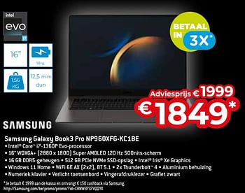 Promoties Samsung galaxy book3 pro np960xfg-kc1be - Samsung - Geldig van 11/12/2023 tot 31/12/2023 bij Exellent