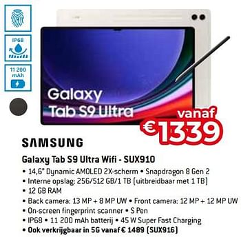 Promoties Samsung galaxy tab s9 ultra wifi - sux910 - Samsung - Geldig van 11/12/2023 tot 31/12/2023 bij Exellent