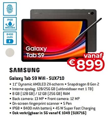 Promoties Samsung galaxy tab s9 wifi - sux710 - Samsung - Geldig van 11/12/2023 tot 31/12/2023 bij Exellent