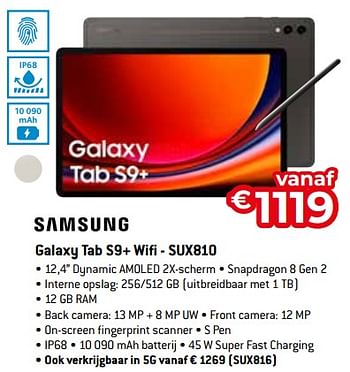 Promoties Samsung galaxy tab s9+ wifi - sux810 - Samsung - Geldig van 11/12/2023 tot 31/12/2023 bij Exellent
