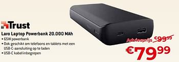 Promoties Trust laro laptop powerbank 20.000 mah - Trust - Geldig van 11/12/2023 tot 31/12/2023 bij Exellent