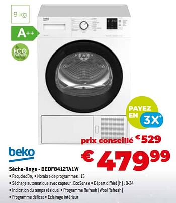 Promotions Beko sèche-linge - bedf8412ta1w - Beko - Valide de 11/12/2023 à 31/12/2023 chez Exellent