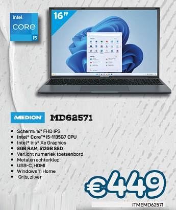 Promoties Medion laptop md62571 - Medion - Geldig van 01/12/2023 tot 31/12/2023 bij Compudeals
