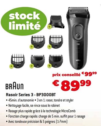 Promotions Braun rasoir series 3 - bp3000bt - Braun - Valide de 11/12/2023 à 31/12/2023 chez Exellent
