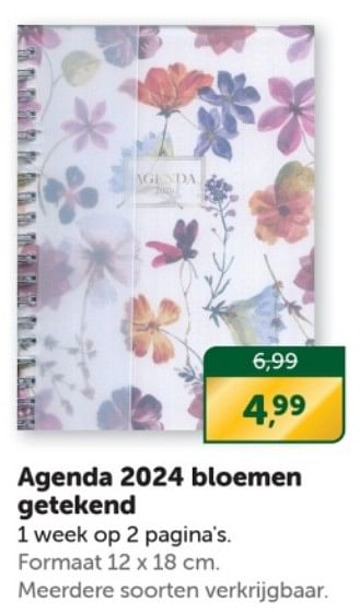 Promoties Agenda 2024 bloemen getekend - Huismerk - Boekenvoordeel - Geldig van 09/12/2023 tot 31/12/2023 bij BoekenVoordeel