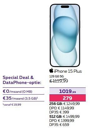 Promoties Apple iphone 15 plus 128 gb 5g - Apple - Geldig van 15/12/2023 tot 31/01/2024 bij Proximus