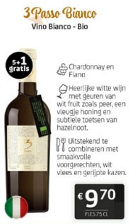 Promoties 3 passo bianco vino bianco - bio  - Witte wijnen - Geldig van 15/12/2023 tot 31/12/2023 bij BelBev