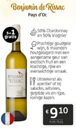 Promoties Benjamin de rissac pays d`oc - Witte wijnen - Geldig van 15/12/2023 tot 31/12/2023 bij BelBev
