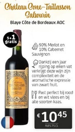 Promoties Chateau cone-taillasson blaye côte de bordeaux aoc - Rode wijnen - Geldig van 15/12/2023 tot 31/12/2023 bij BelBev