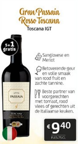 Promoties Gran passaia rosso toscana toscana igp - Rode wijnen - Geldig van 15/12/2023 tot 31/12/2023 bij BelBev