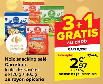 Promotions Cacahuètes grillées salées - Produit maison - Carrefour  - Valide de 26/12/2023 à 01/01/2024 chez Carrefour