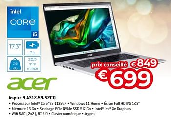 Promotions Acer aspire 3 a317-53-52cq - Acer - Valide de 11/12/2023 à 31/12/2023 chez Exellent