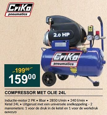 Promoties Criko compressor met olie - Criko - Geldig van 07/12/2023 tot 31/12/2023 bij HandyHome